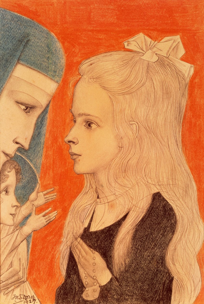 女孩祈祷，1927年（彩色铅笔） 作者 扬·图洛普