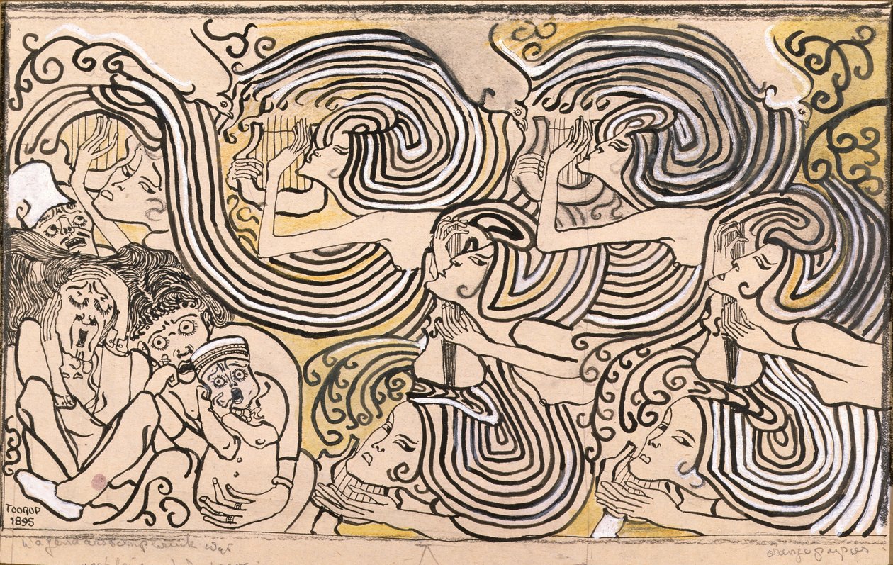 沉船，1895年（墨水和彩色粉笔在纸上） 作者 扬·图洛普
