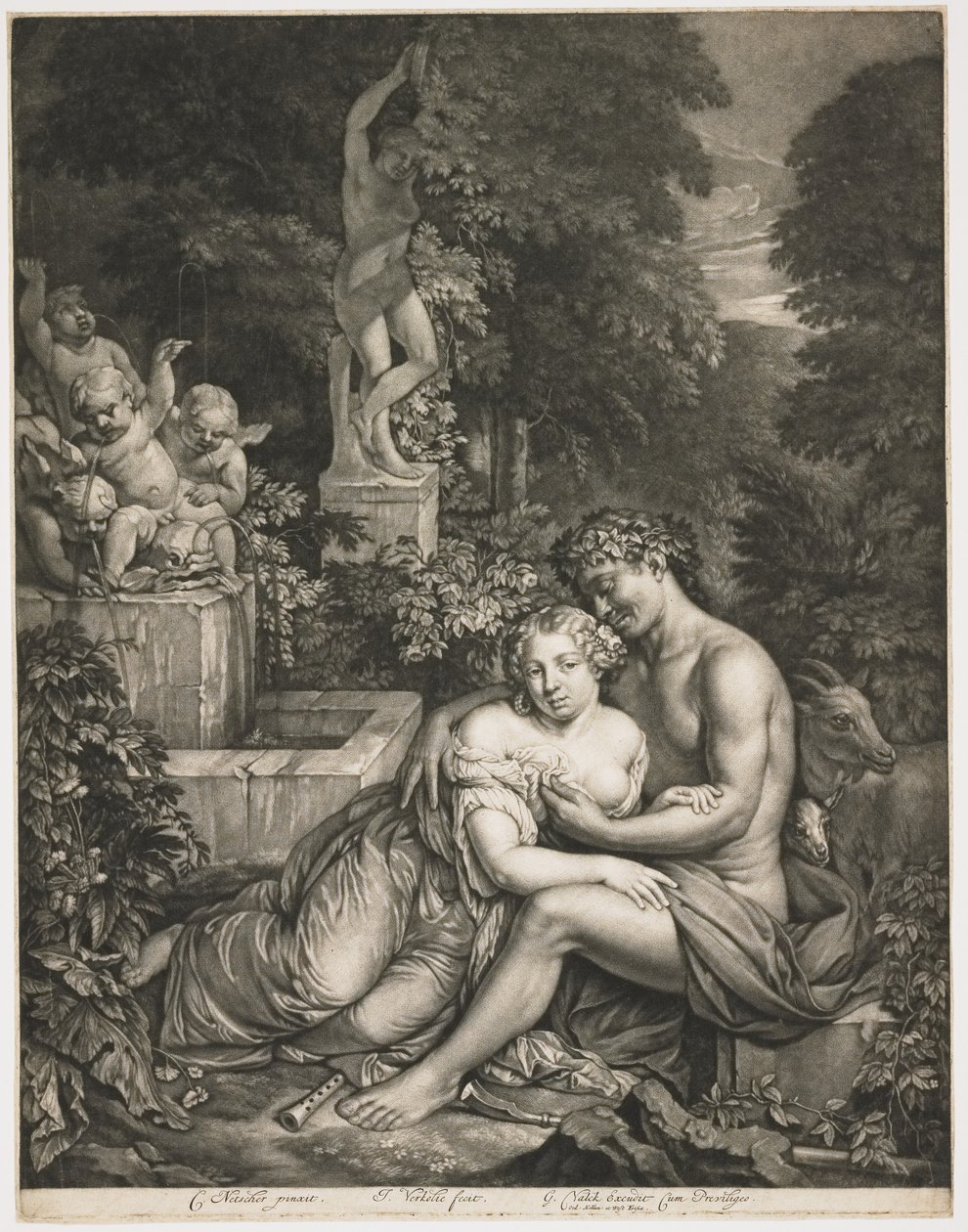 Pan和Pomona，c.1685（mezzotint） 作者 扬·韦尔科列