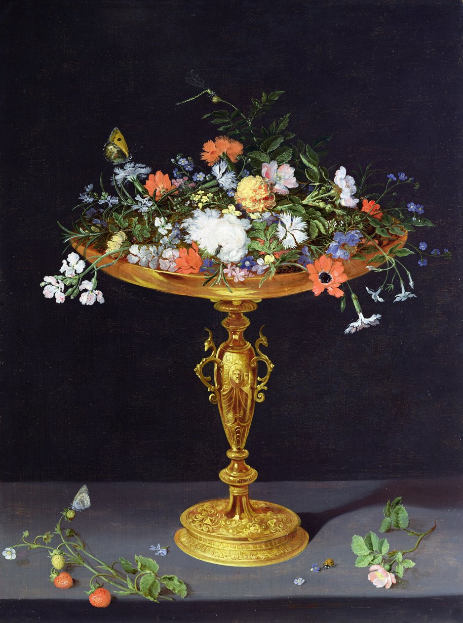 鲜花在Golden Tazza，1612（面板） 作者 简·布鲁格尔·扬
