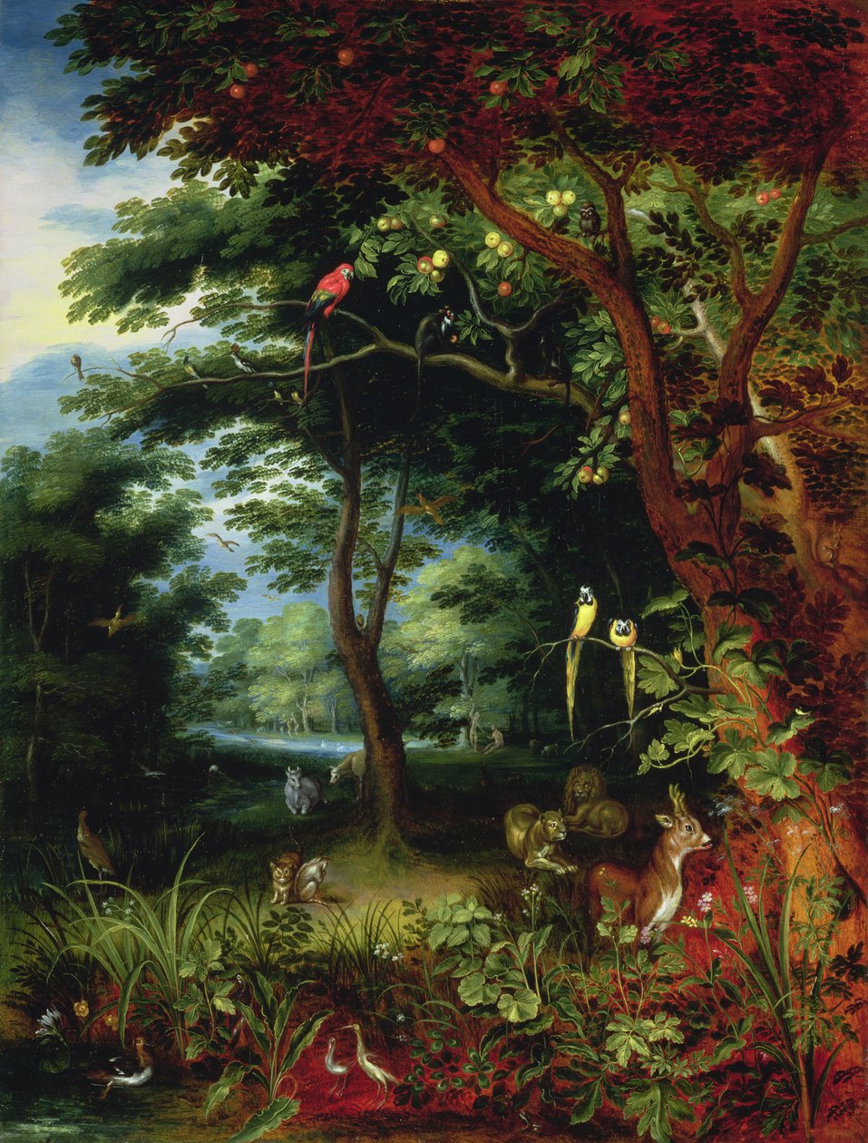 亚当和夏娃的天堂场景（小组） 作者 扬·布鲁格（Jan Brueghel）