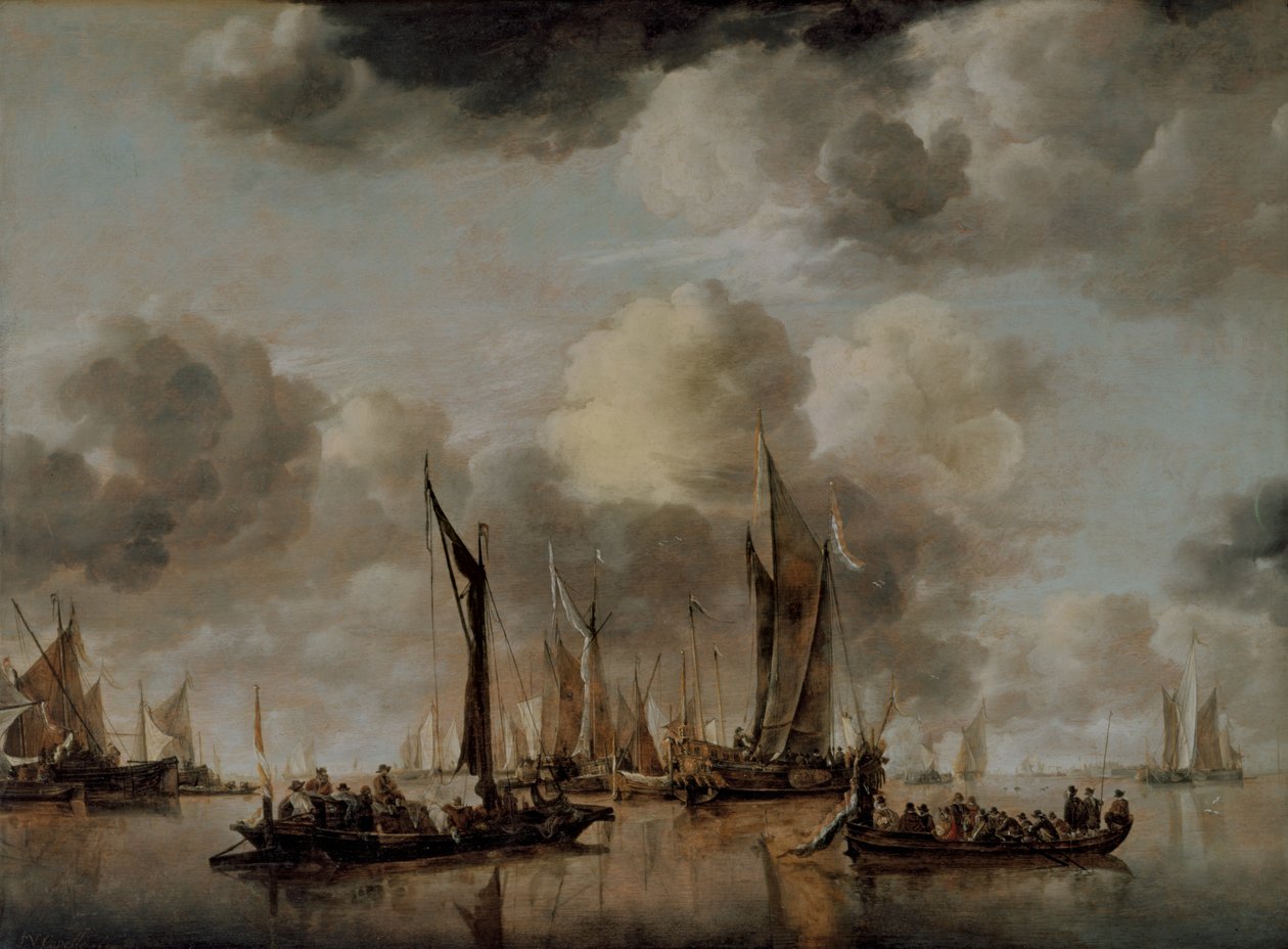 1650年，一艘荷兰游艇发射了一艘驳船作为驳船 作者 Jan van de Capelle或Cappelle