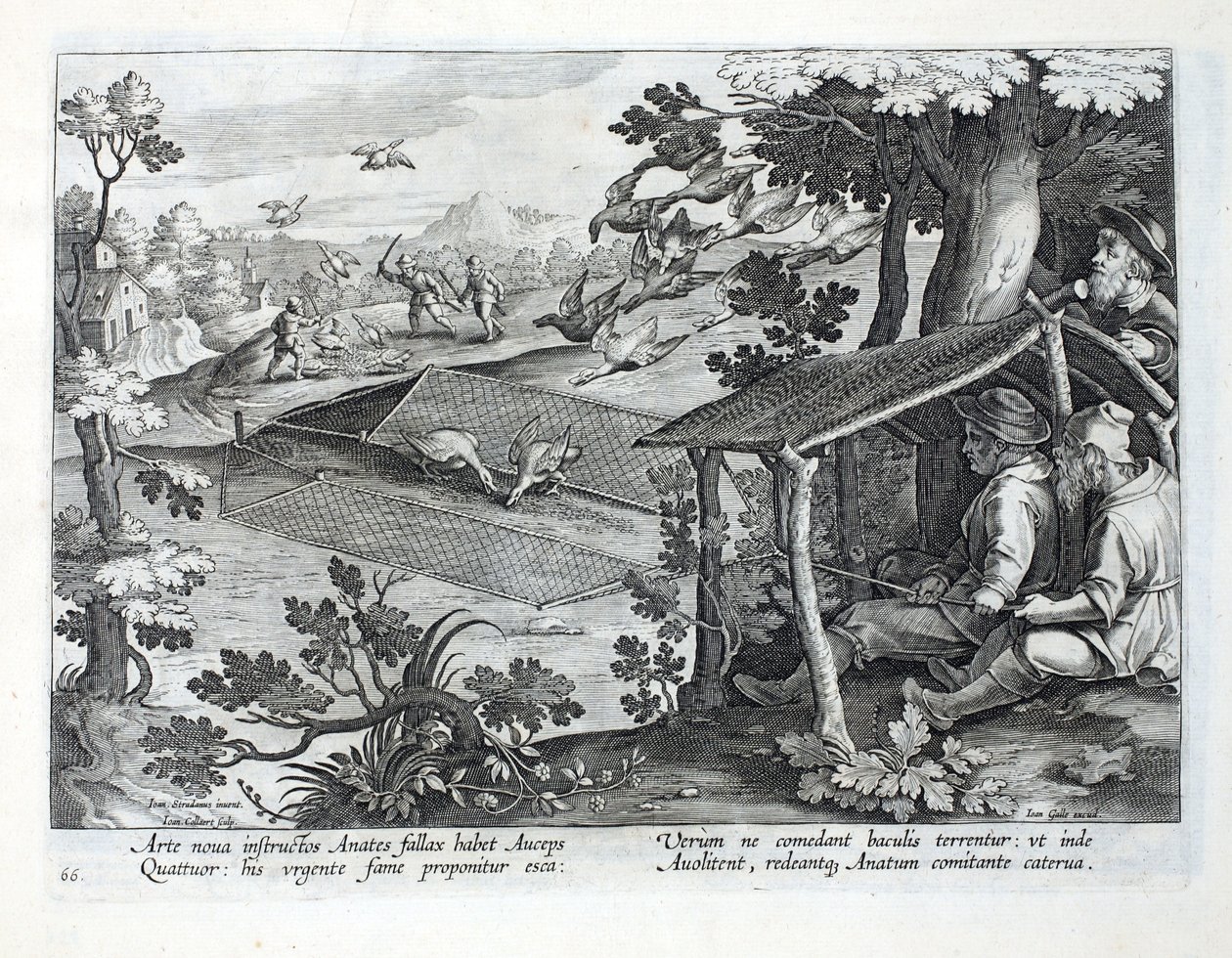 狩猎鸭子的新方法，来自&39;Venationes，Ferarum，Avium，Piscium&39;（狩猎：野兽，鸟类，鱼类）的插图，由Jan Collaert（1566-1628）雕刻，酒吧。作者：菲利普斯加拉乌斯，阿姆斯特丹 作者 扬·范德·斯特雷特