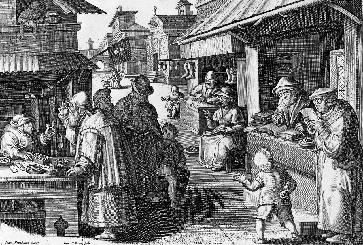 Conspicilla，来自&39;Nova Reperta&39;的15号板，由Philip Galle雕刻，电话：1580-1605 作者 扬·范德·斯特雷特