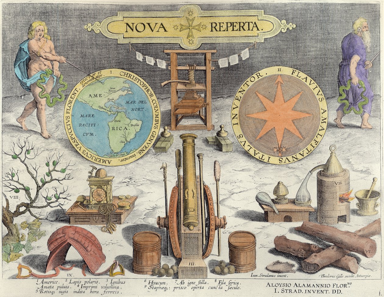 Theodor Galle（1571-1633）c.1600（后期着色）刻有&39;Nova Reperta&39;（新发现）的主题 作者 扬·范德·斯特雷特