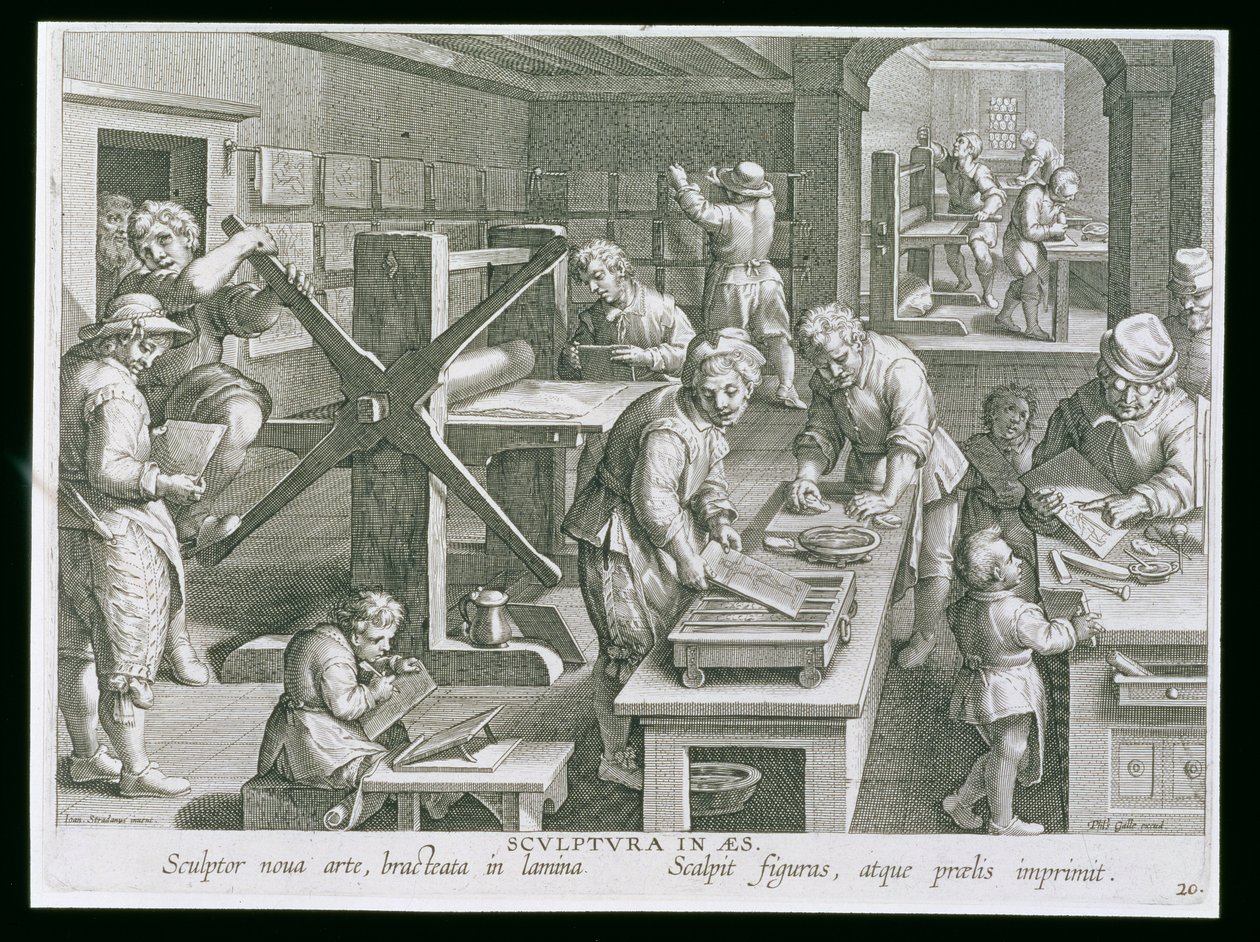 铜版画的发明，由Philip Galle（1537-1612）雕刻的&39;Nova Reperta&39;（新发现）的板20 c.1600 作者 扬·范德·斯特雷特