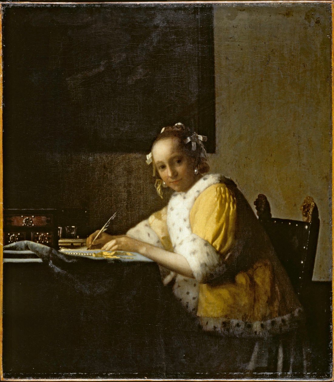 一位女士在写作......（布面油画） 作者 扬 (1632-75) 维米尔