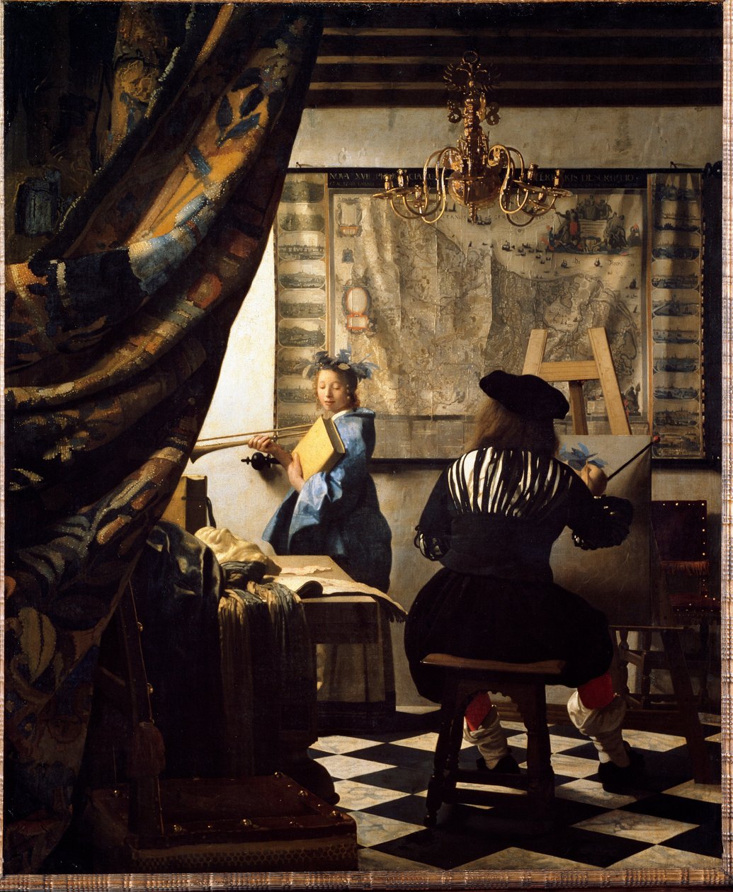 绘画艺术或画家在他的工作室 作者 扬 (1632-75) 维米尔