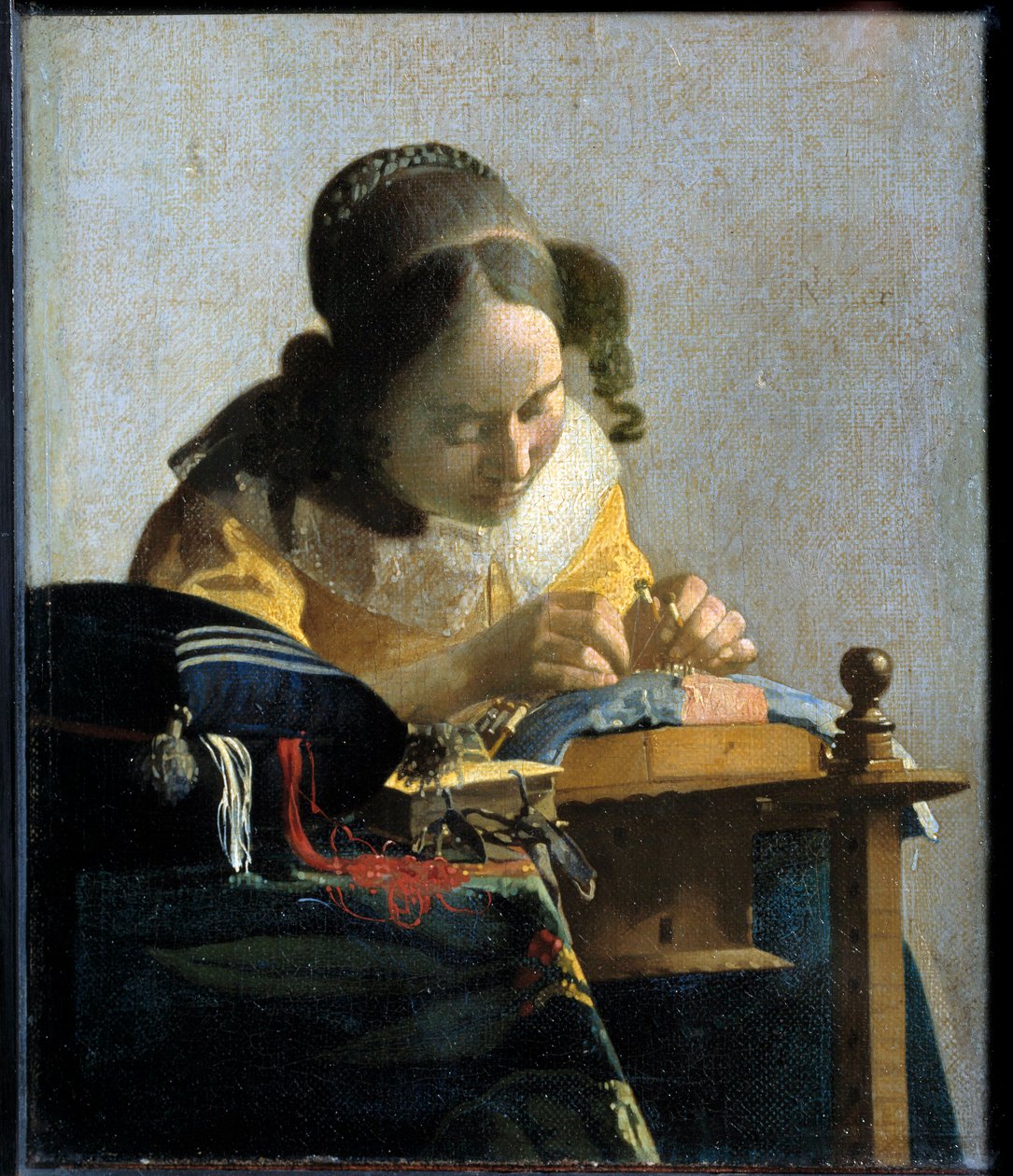花边女工，c.1658-1660（布面油画） 作者 扬 (1632-75) 维米尔