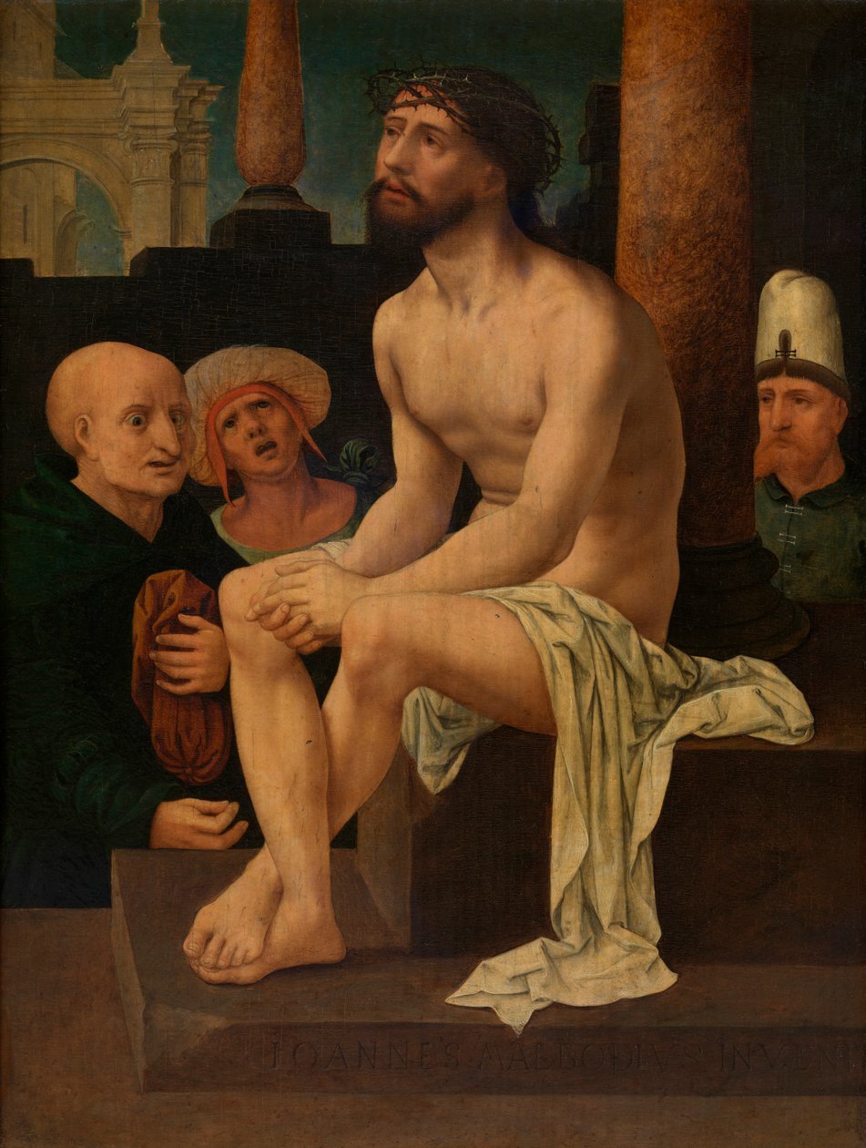 基督坐在冰冷的石头上（面板油画） 作者 一月（c.1472-c.1533）戈萨尔