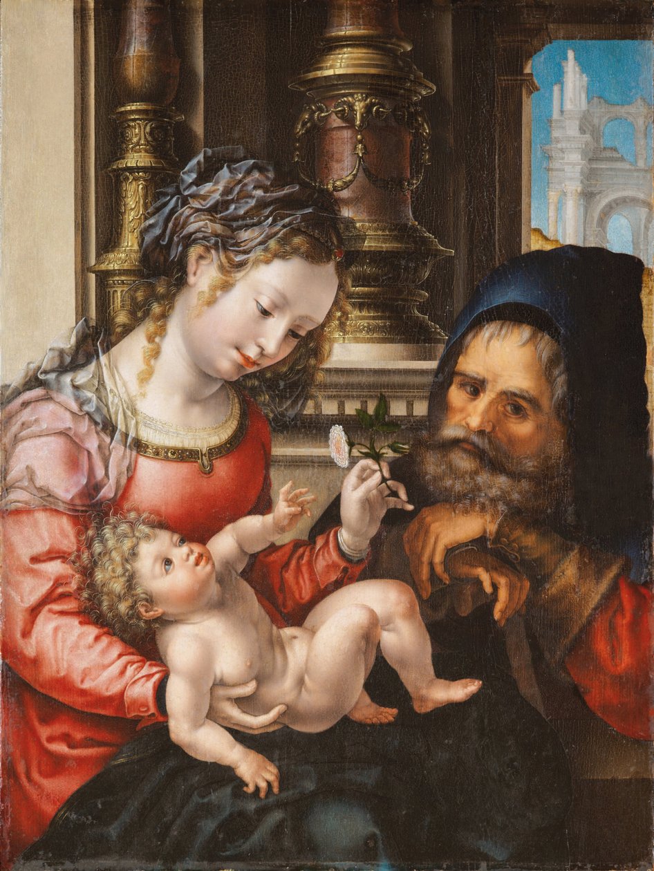 La Sainte Famille - Peinture de Jan Gossaert dit Mabuse (vers 1478-1532), huile sur bois, vers 1527-1530, 55,9x42 cm - The Holy Family, Oil on wood by Jan Gossaert - Museo de Bellas Artes de Bilbao 作者 一月（c.1472-c.1533）戈萨尔特