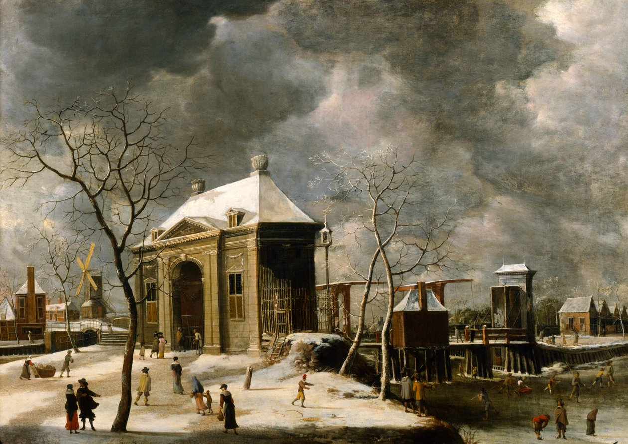 冬天的阿姆斯特丹大门的推定景观》，1622年。 作者 Jan Abrahamsz Beerstrats