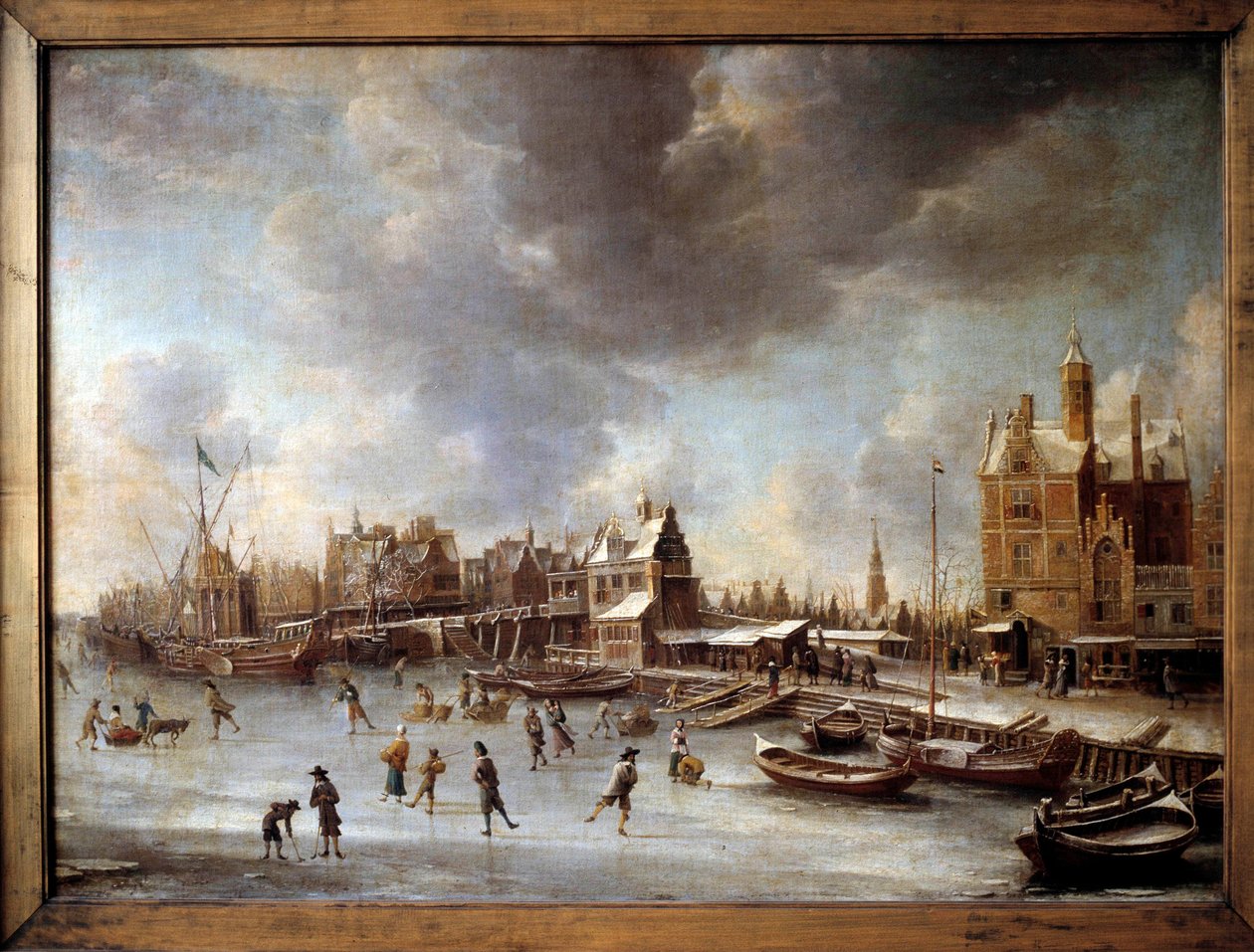 冬季景观。冰湖上的滑冰者。布尔斯塔顿（1622-1666）的画作，17世纪。柏林，国家博物馆 作者 扬·亚伯拉罕（Jan Abrahamsz）。啤酒率
