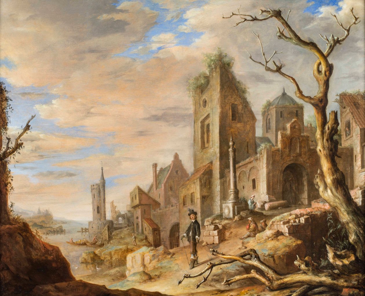 中世纪小镇的河景 作者 扬·阿德里安斯·范·斯塔弗伦（Jan Adriansz van Staveren）