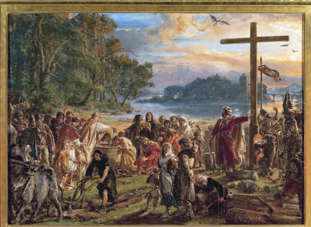 La chhristiannisation de la Pologne, 966 - The Christianization of Poland, 966. From the series History of Civilization in Poland, by Matejko, Jan Alojzy (1838-1893). Oil on wood 作者 扬·阿洛伊兹·马捷科