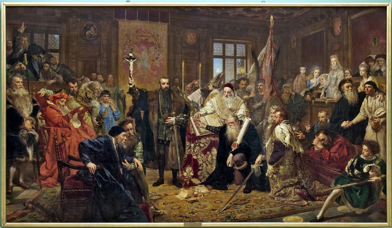 "卢布林联盟"：1569年7月1日在卢布林（波兰）签署的政治条约，将波兰王国和立陶宛大公国统一为一个国家，即两国共和国，由选举产生的君主制来统治。 作者 扬·阿洛伊兹·马捷科