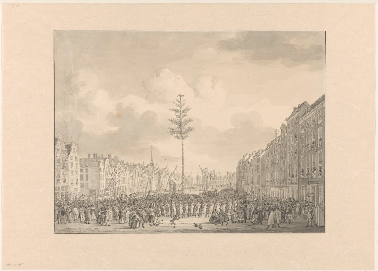 鹿特丹格罗特市场上的自由树，1795 年 作者 Jan Anthonie Langendijk Dzn (可能)