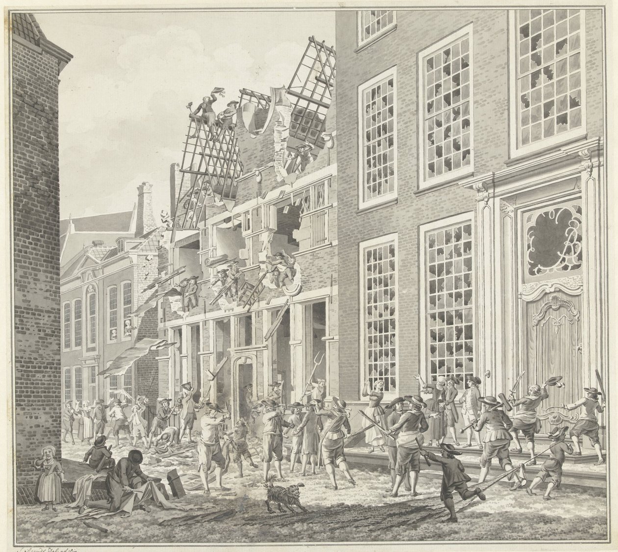 抢劫卢卡斯-范-斯蒂文宁克的住宅，1787 年 作者 Jan Arends（艺术家签名）
