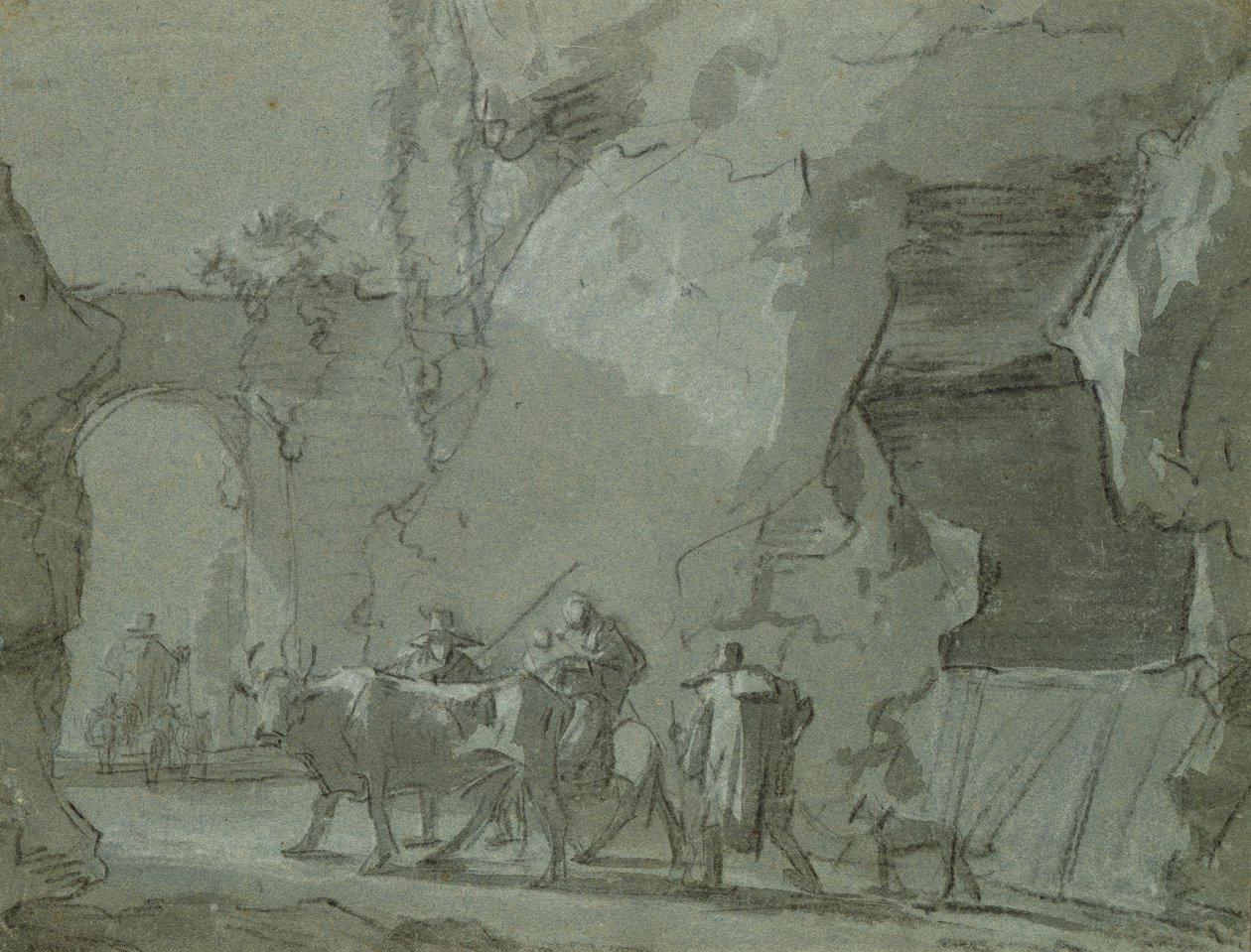在拱门前的牧羊人，c.1650-52（印度墨水和粉笔在纸上） 作者 简·阿塞林