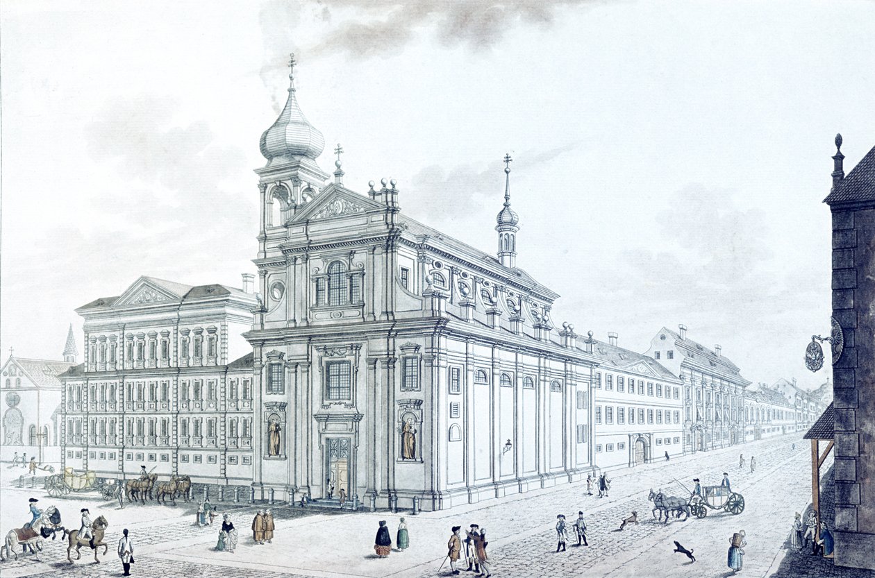 希伯尼亚教堂（爱尔兰方济会）和希伯尼安（Hybernská）街，1781年 作者 扬·巴尔泽（Jan Balzer）