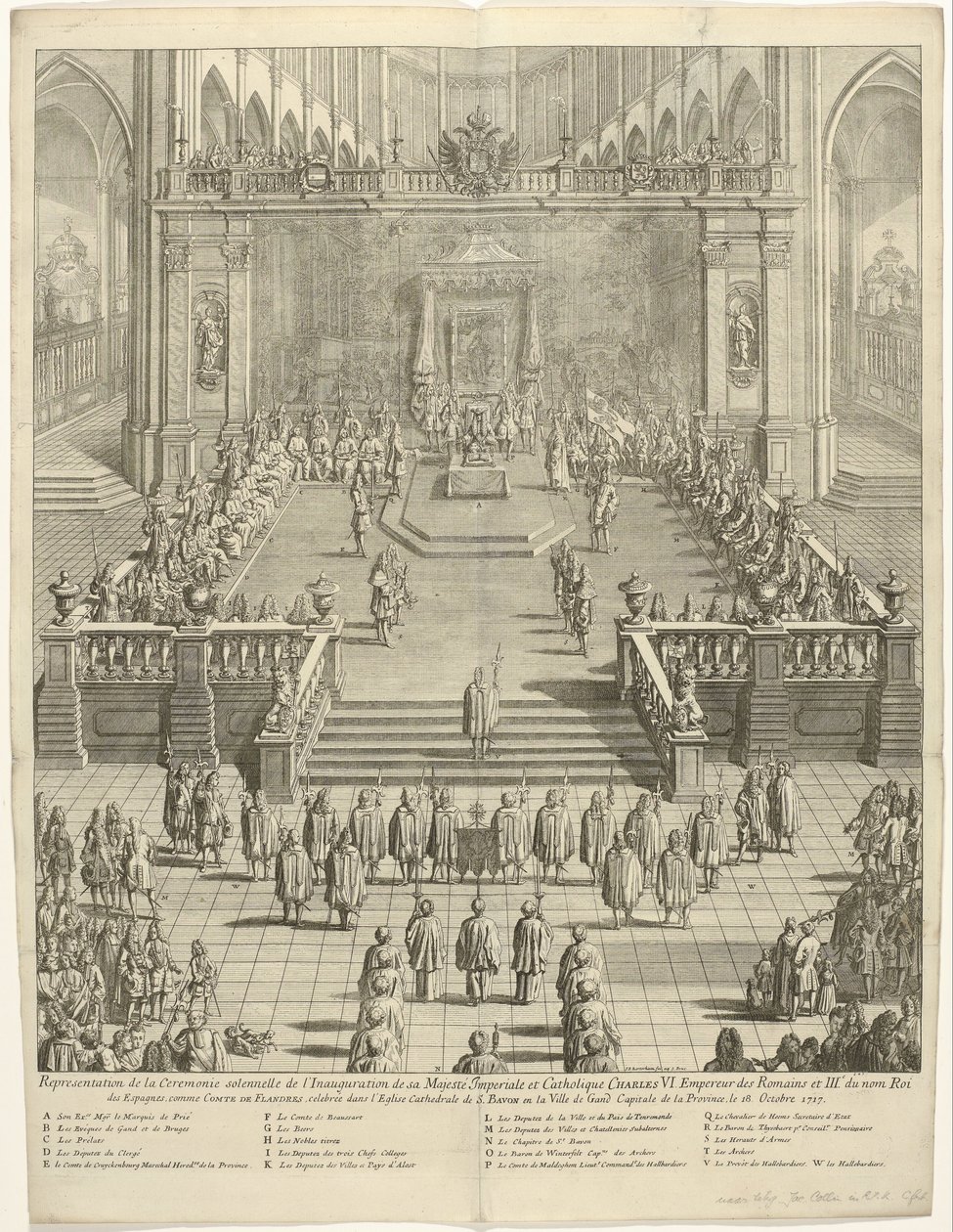 1717 年，根特的卡雷尔六世就任弗兰德王国国王的就职典礼
罗马皇帝兼西班牙第三任国王查尔斯六世就任佛兰德斯伯爵的庄严仪式。罗马皇帝兼西班牙第三任国王查理六世就任佛兰德斯伯爵的庄严仪式 作者 扬浸信会伯特勒姆