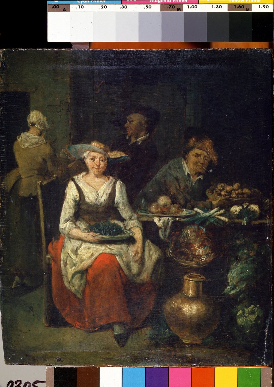 在杂货店由 Jan Baptist Lambrechts（1680-1731 年）绘制。弗拉芒艺术。木板油画。考纳斯 M. Ciurlionis 国立艺术博物馆 作者 简·浸信会