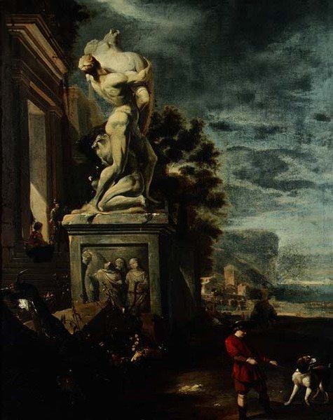 海港与古典雕像旁的人物 作者 Jan Baptist Weenix