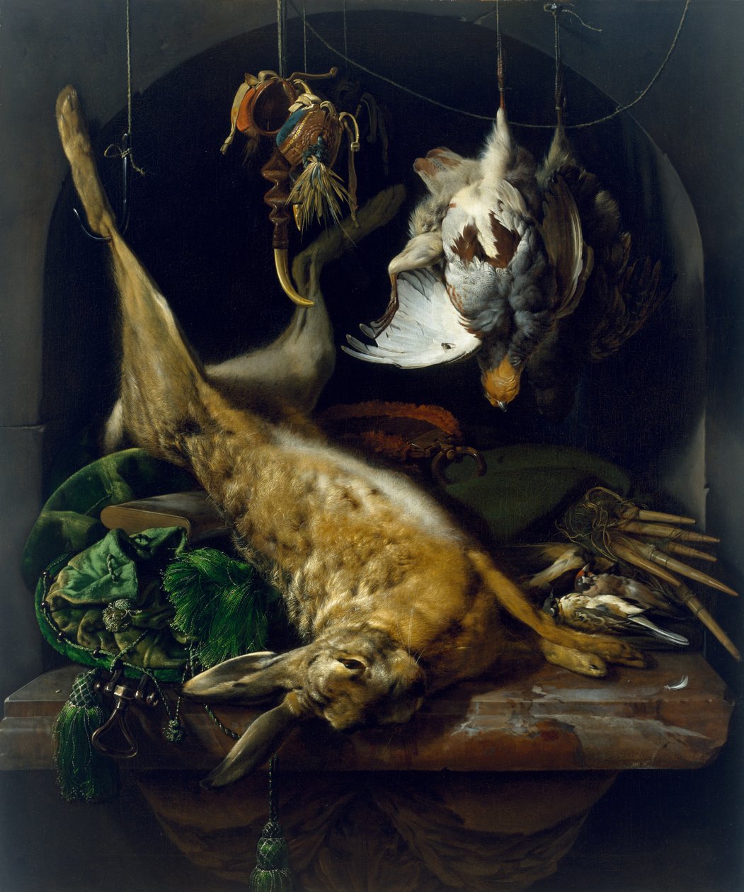 c.1675，生命与死野兔，鹧and和其他鸟类的生态位 作者 Jan Baptist Weenix