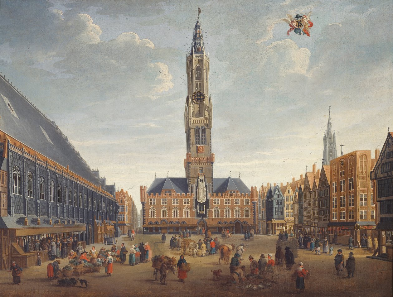 市场，布鲁日，c.1691-1700（面板油画） 作者 扬·巴蒂斯特（Jan Baptist van van Meunincxhove）