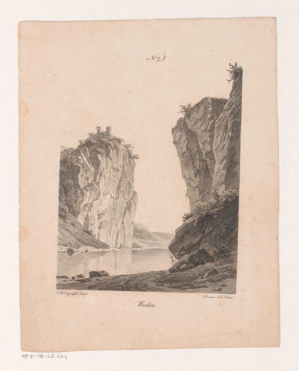 Rotsen langs het water
石刻（题名见实物）
取材于自然并在石头上创作的风景画原理（系列名称） 作者 琼·巴蒂斯特·德·琼赫