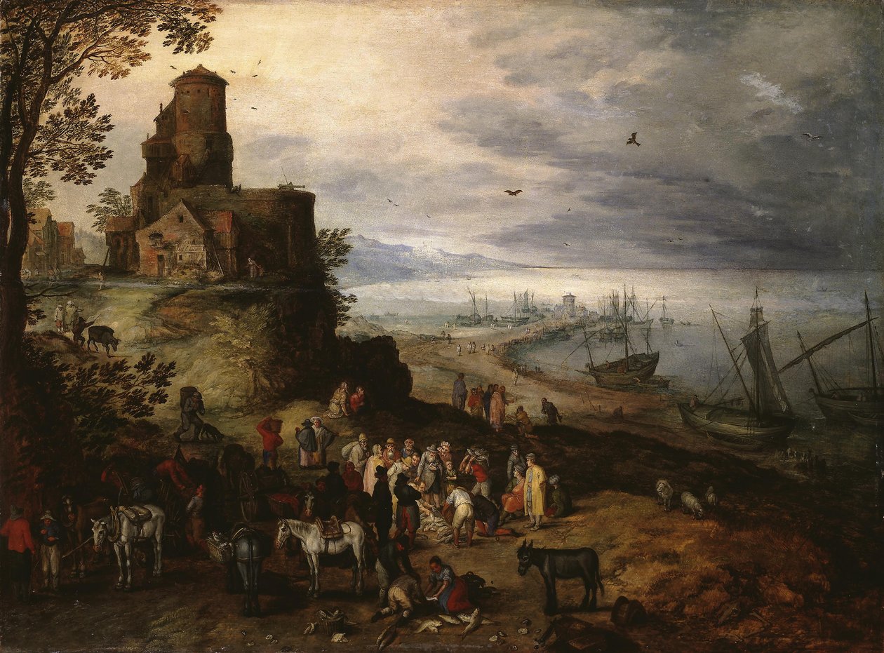 鱼市（召唤使徒彼得和安德鲁） 作者 简·布鲁格（Jan Brueghel）