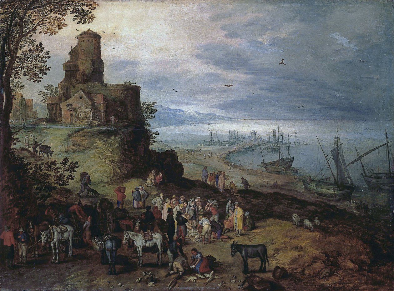 鱼市（召唤使徒彼得和安德鲁） 作者 简·布鲁格（Jan Brueghel）