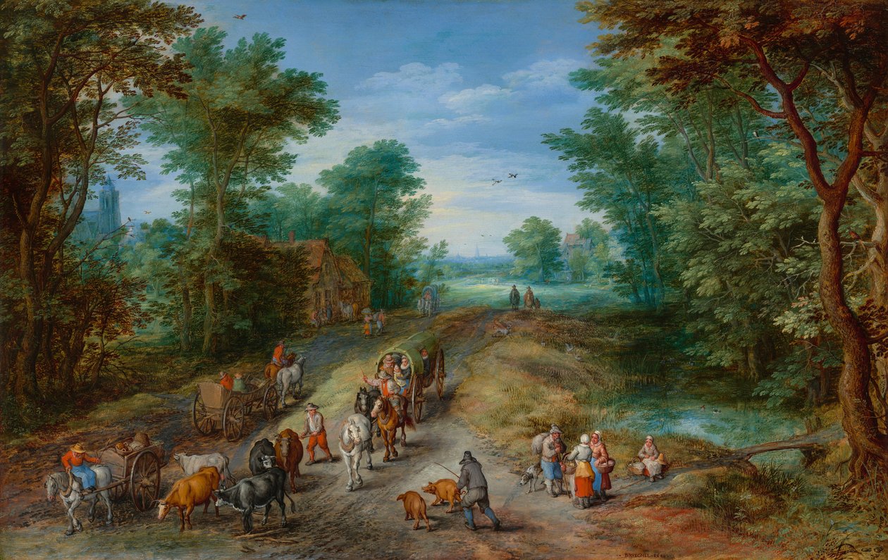 有旅行者的树林景观，1610年。 作者 简·布鲁格（Jan Brueghel）