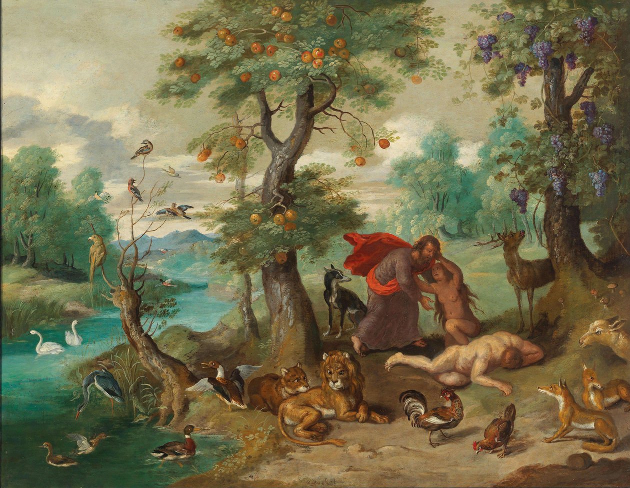 夏娃的创造。 作者 扬·布鲁格（Jan Brueghel）