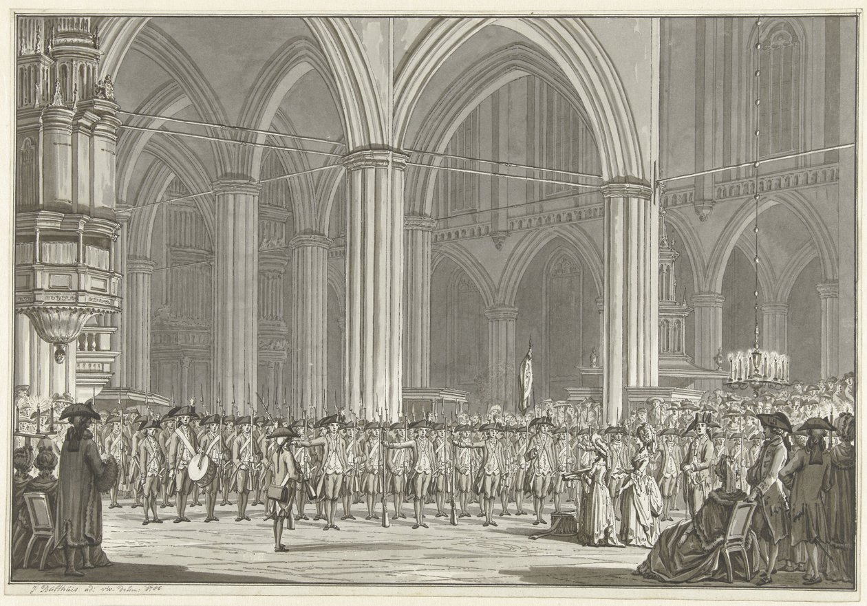 新教会中的爱国协会，1786 年 作者 Jan Bulthuis（艺术家签名）