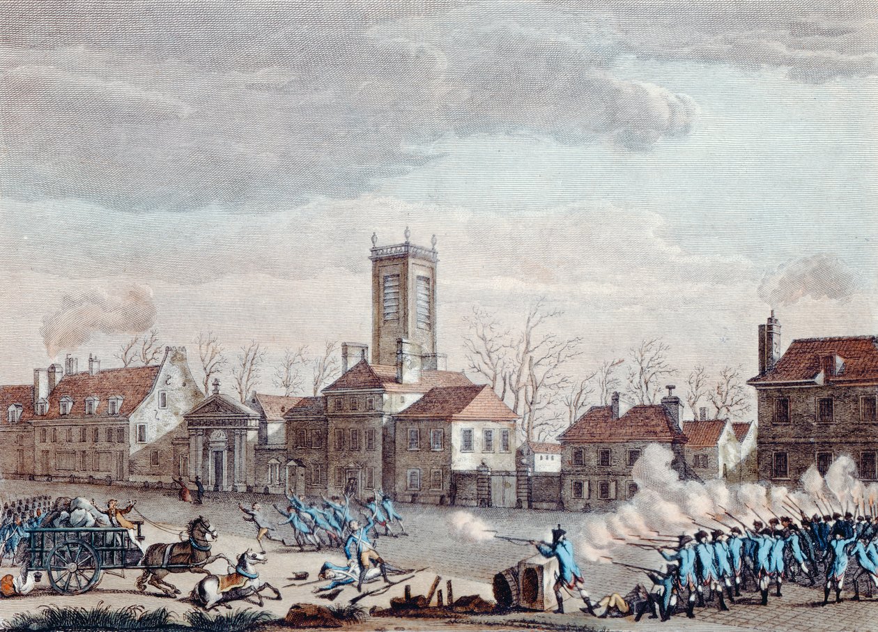 巴黎Eglise de la Chapelle前的战斗。 1791年1月24日，1795年，在Fermiers Generaux和革命者的障碍的监护人之间 作者 扬·布特胡斯（Jan Bulthuis）