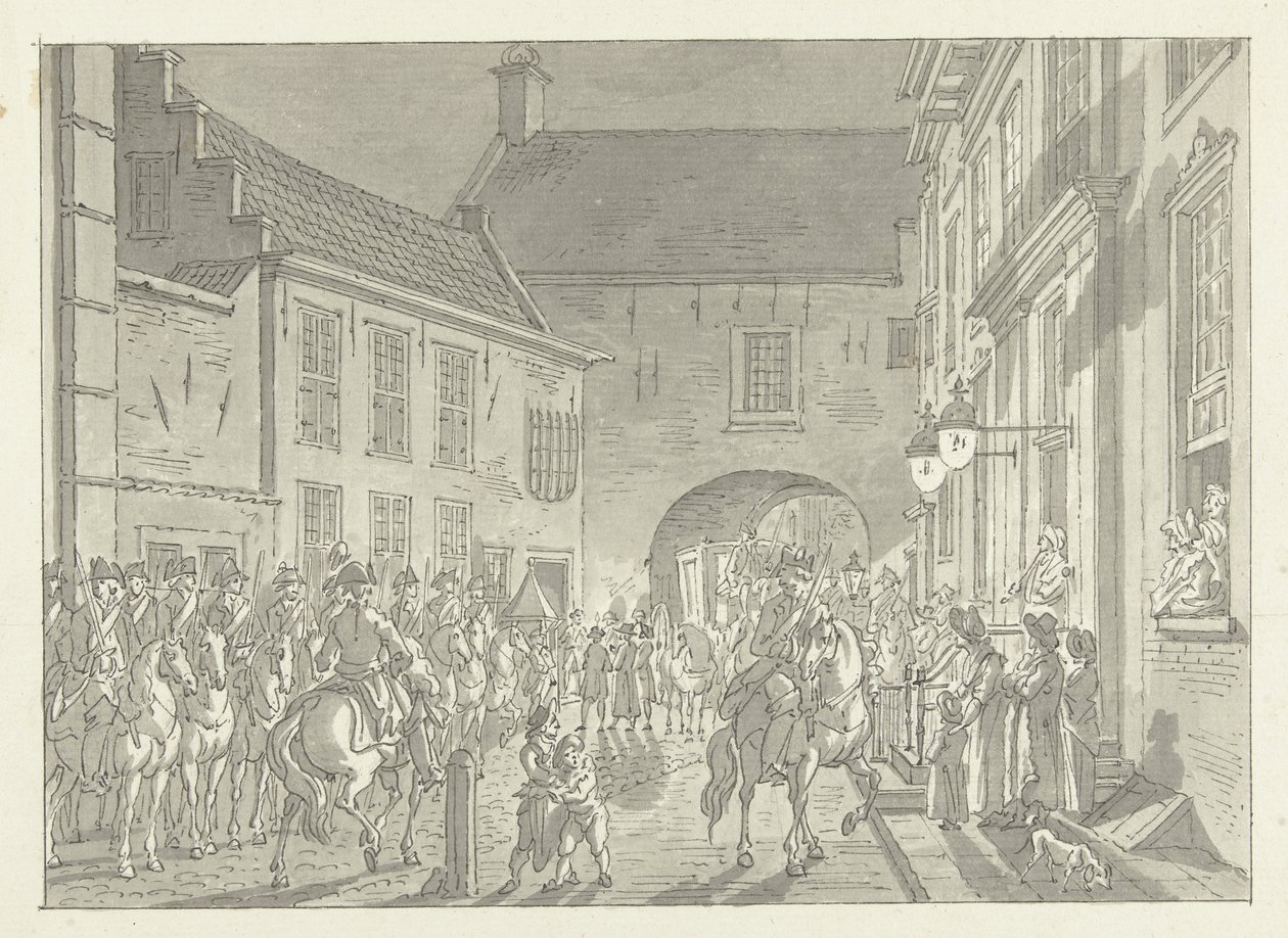L.P. van de Spiegel 被带往监狱大门，1795 年 作者 扬·布特胡斯（Jan Bulthuis）