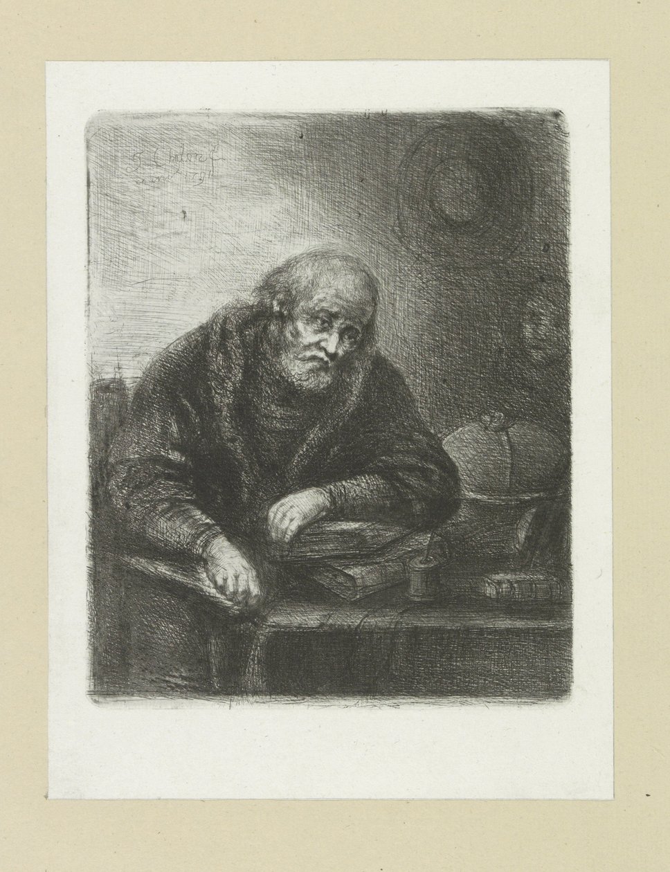 Oude man aan zijn bureau
约翰-夏隆的蚀刻画全集 / Oeuvre Complette des Eaux Fortes par Jean Chalon (系列名称) 作者 扬·沙隆
