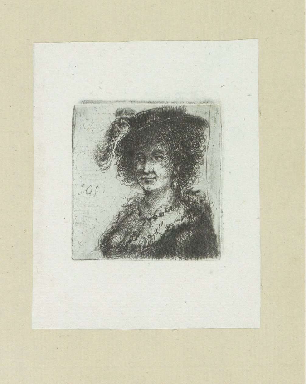 Vrouw met hoed met veer
约翰-夏隆的蚀刻画全集 / Oeuvre Complette des Eaux Fortes par Jean Chalon (系列名称) 作者 扬·沙隆