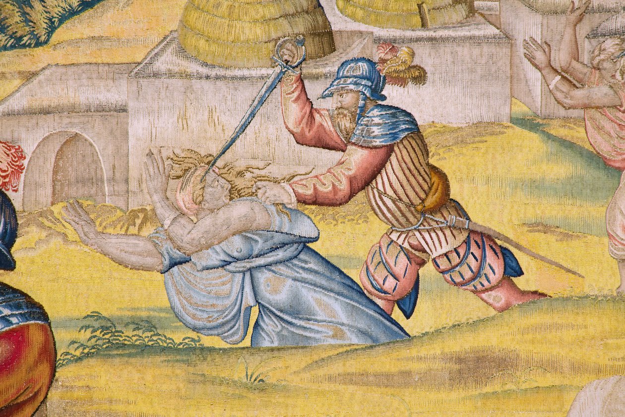 弗拉芒挂毯征服突尼斯系列：攻占突尼斯。漫画家 Jan Cornelisz Vermeyen。工作室 Willem de Pannemaker，布鲁塞尔。约 1545 年。细节。 作者 扬·科尼利斯·维梅恩