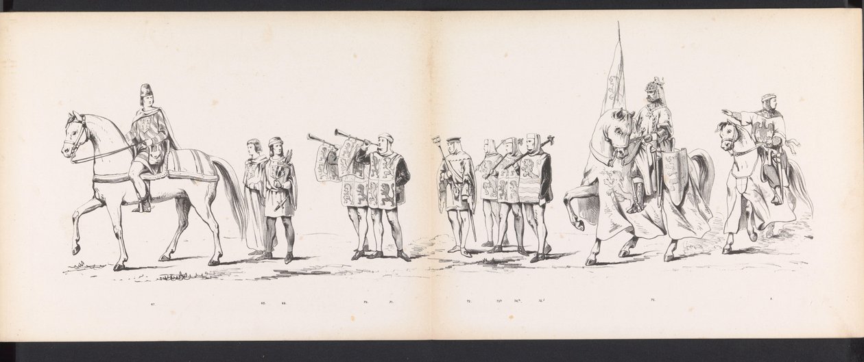 莱顿学生化妆舞会，1865 年（图版 6）
1865 年 6 月 6 日，莱顿学生团成员为庆祝莱顿大学建校 290 周年而举行的化装游行，描绘了：荷兰人进入大学的情景 作者 扬·丹尼尔·科内利斯·卡雷尔·威廉·康斯坦·雷贝克男爵