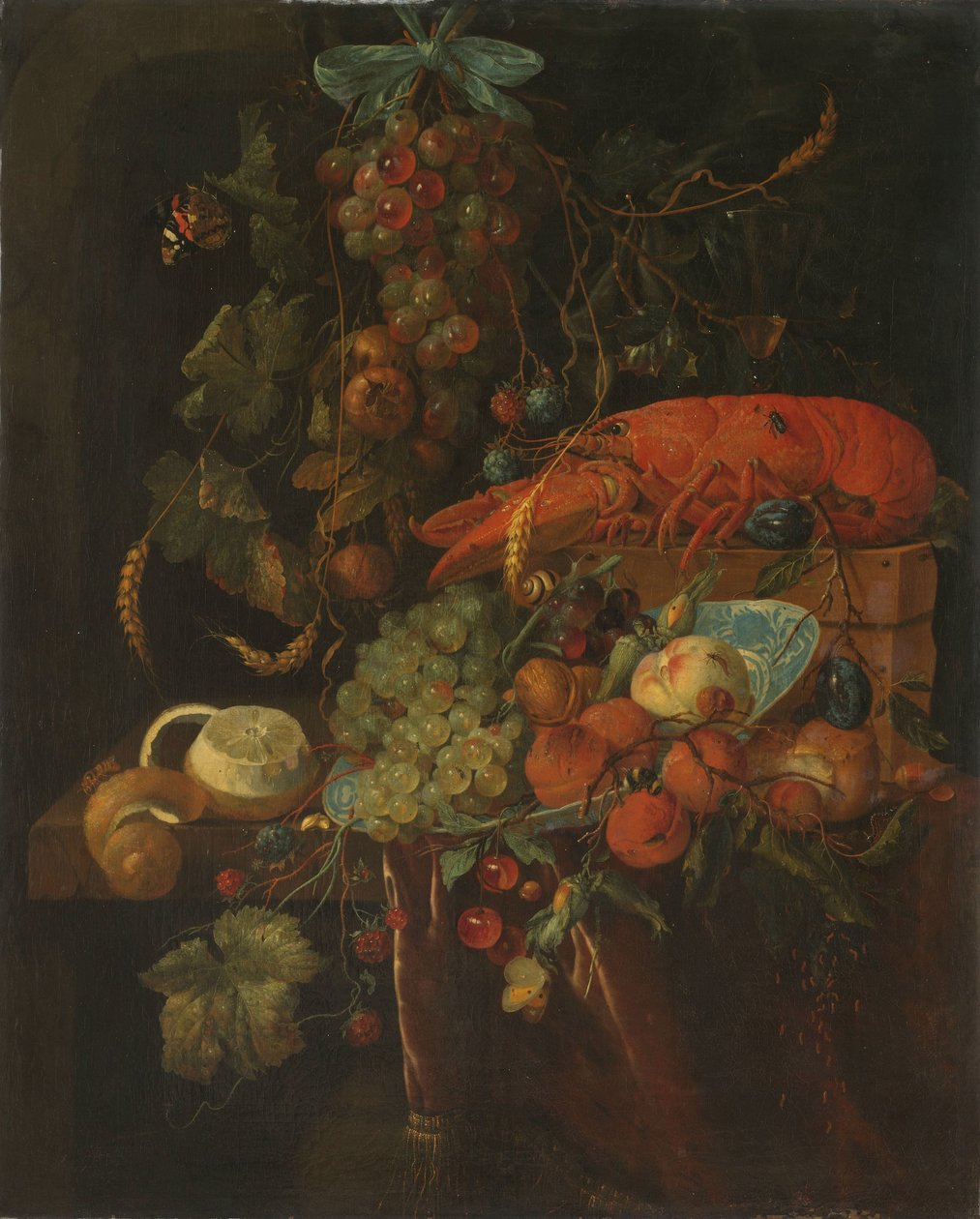 有水果和龙虾的静物 作者 扬·戴维兹。 de Heem（复制后）