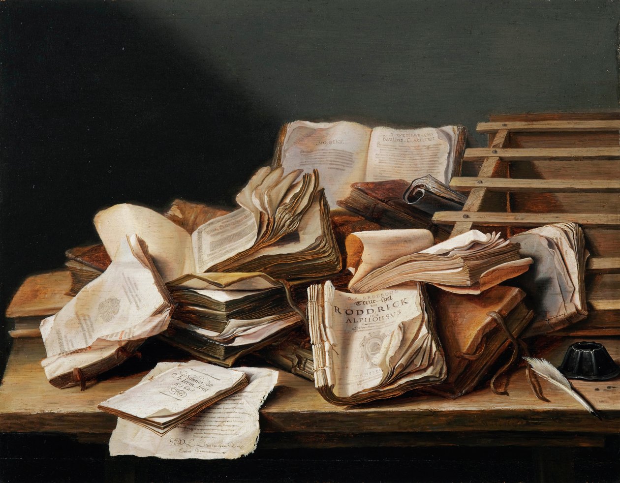 扬-凡-海姆(1606-1684)的画作："书籍的静物"(Nature morte aux livres) 作者 扬·戴维兹·德·海姆（Jan Davidsz de Heem）