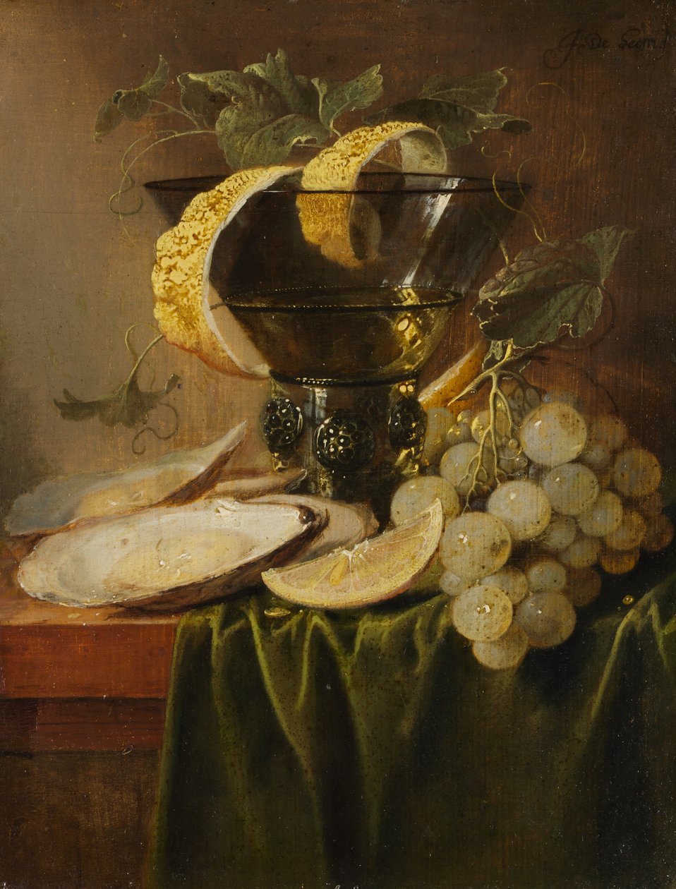 静物与玻璃和牡蛎，ca。 1640。 作者 扬·戴维兹·德·海姆（Jan Davidsz de Heem）
