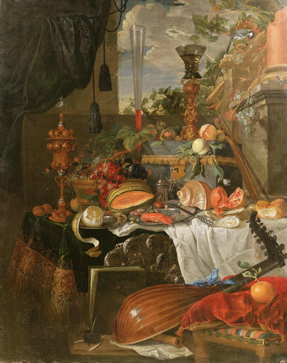 食物和乐器静物画 作者 扬·戴维兹·德·海姆（Jan Davidsz de Heem）