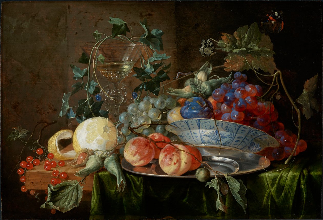 威尼斯方式的水果和玻璃静物画，约1652年。 作者 扬·戴维兹·德·海姆（Jan Davidsz de Heem）