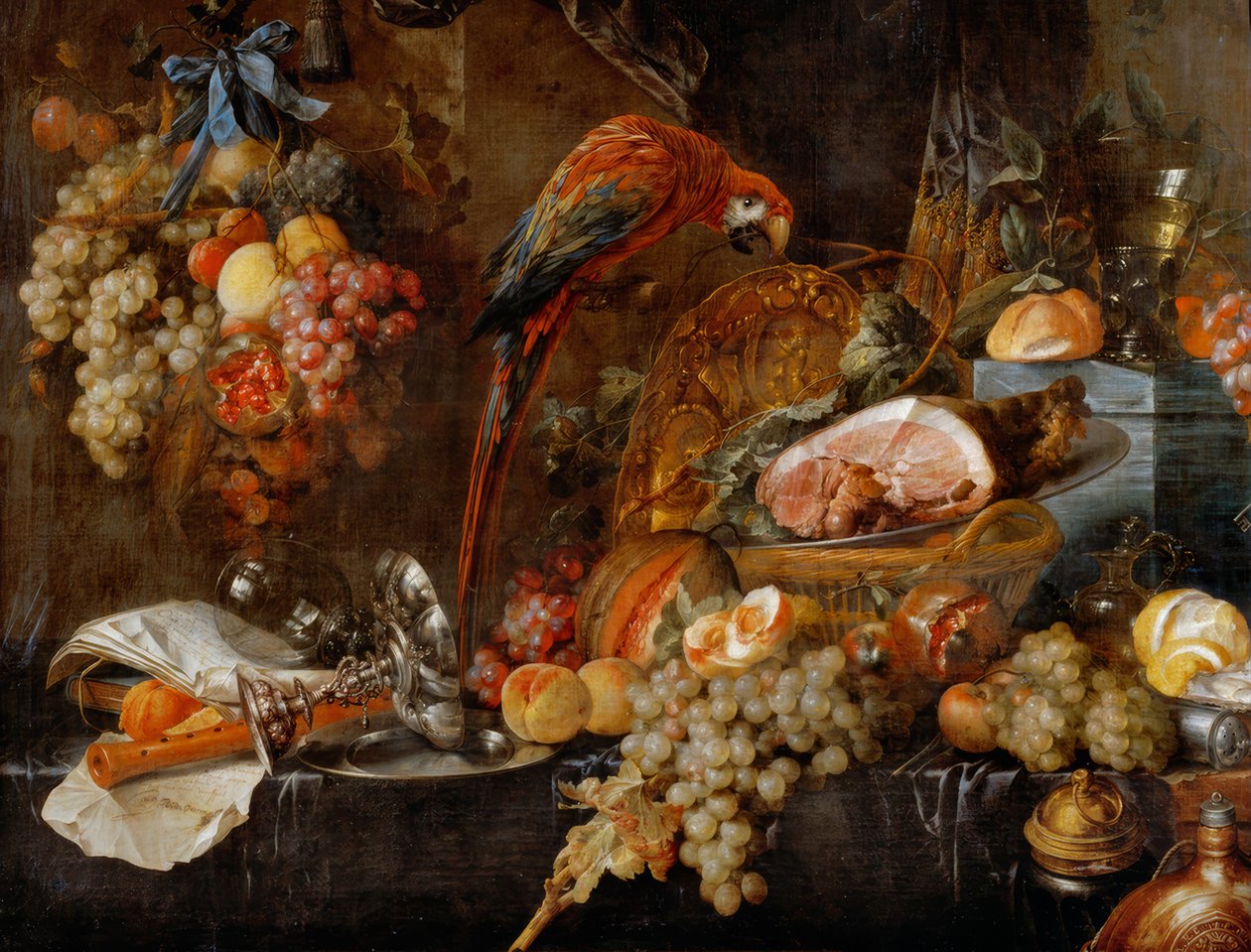 静物与鹦鹉 作者 扬·戴维兹·德·海姆（Jan Davidsz de Heem）