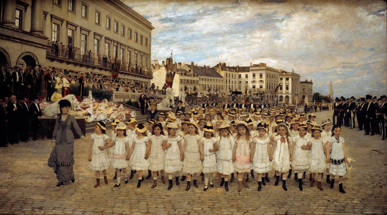 La revue des ecoles en 1878 Painting by Jan Verhas (1834-1896) 1878 Sun. 2,41x4,02 m Brussels, Beaux Arts royale - The parade of the schools in 1878. Painting by Jan Verhas (1834-1896) 作者 扬·弗兰斯·韦尔哈斯