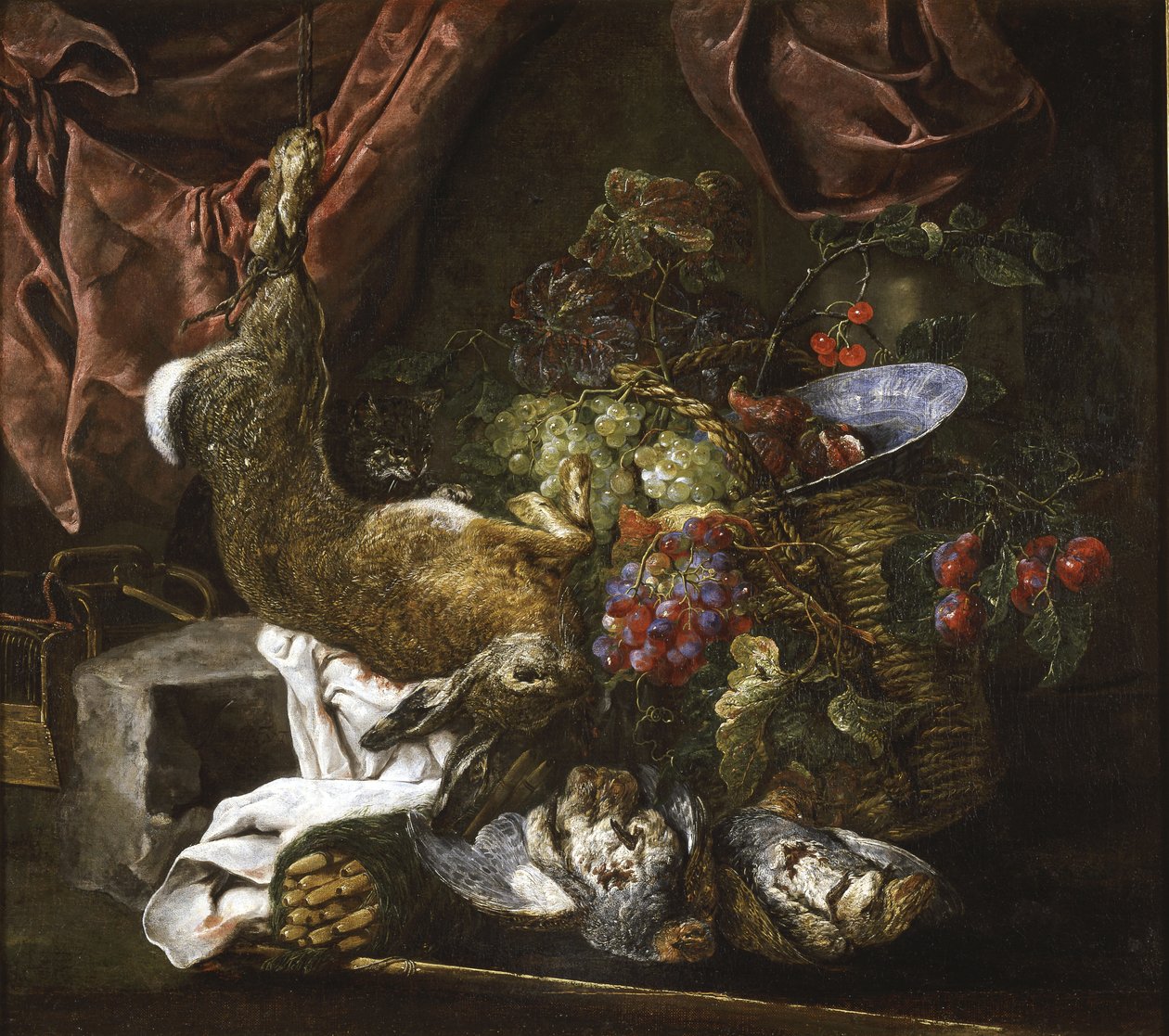 含游戏和水果的静物画，1641-61年 作者 扬·费特