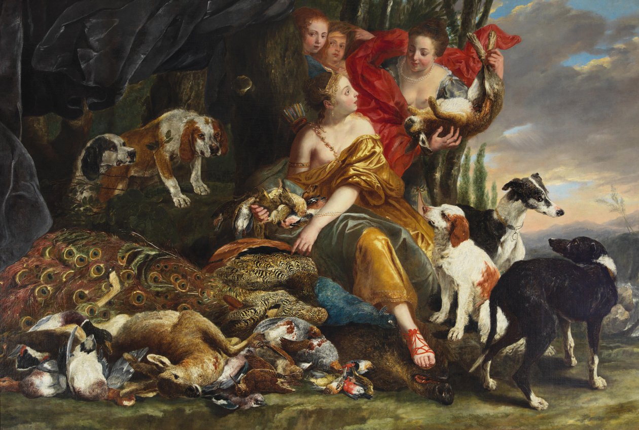 女神戴安娜接受杀戮 par Fyt, Jan ( Johannes Fijt ) (1611-1661).布面油画，尺寸：177x261，私人收藏 作者 扬·费特